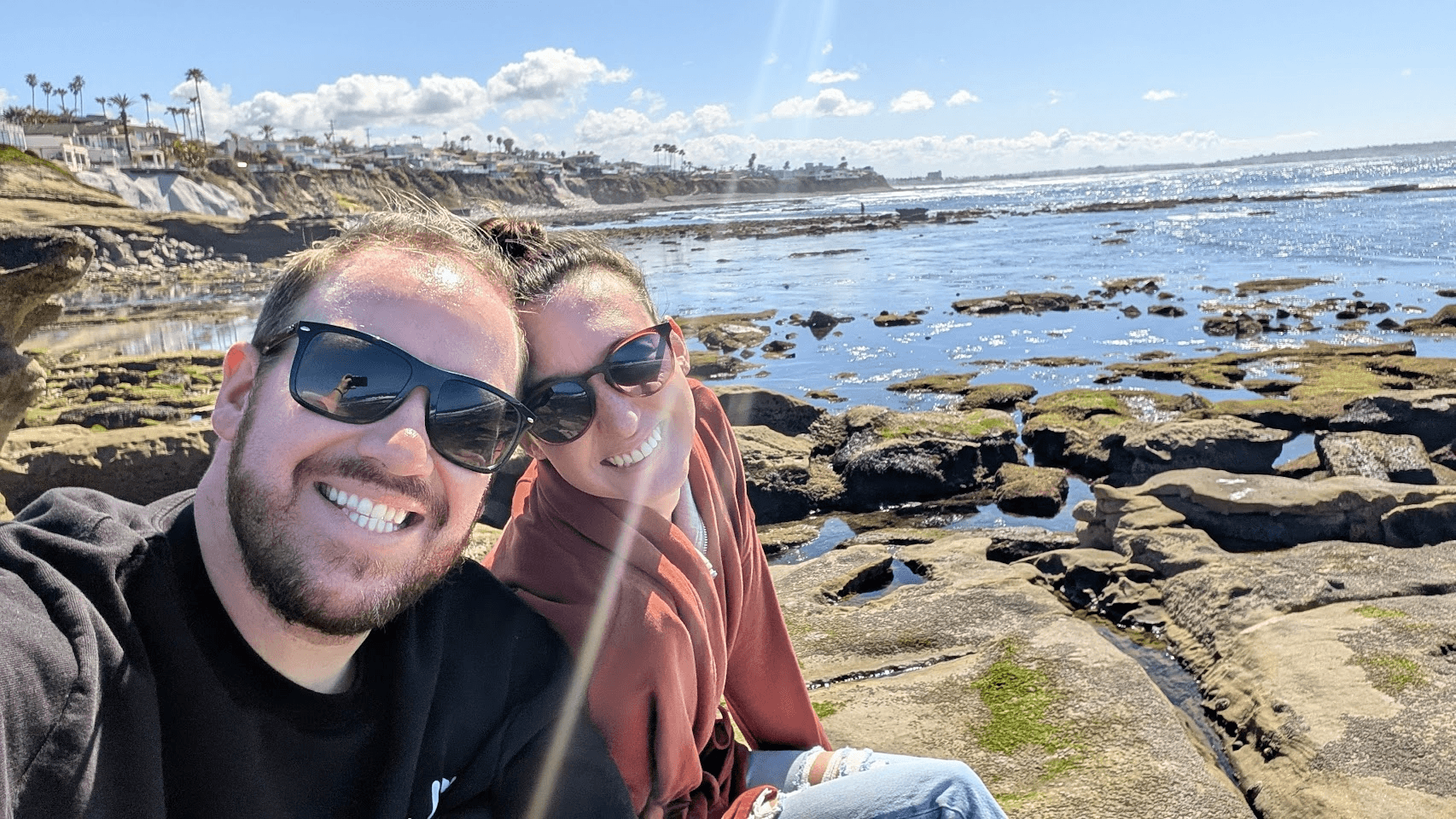 Matthew and Kiki at the tide pools on a sunny day
